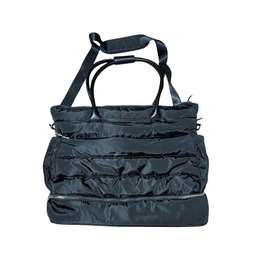 iPack Black Puffy Tote Bag Shoe Compartment Laptop Pocket Trolley Sleeve Gym Bag